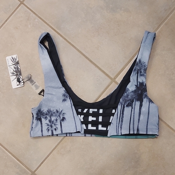 Palm Print Bikini Top - Gray and Green - Picture 2 of 6